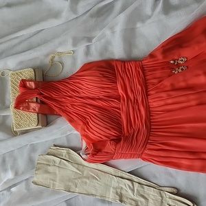 Donna Morgan Ex Con & Pro Clean One- Shoulder Tangerine Chiffon Gown, 6, $68
